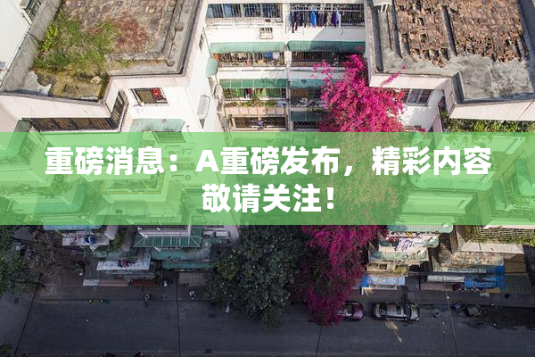 重磅消息：A重磅发布，精彩内容敬请关注！
